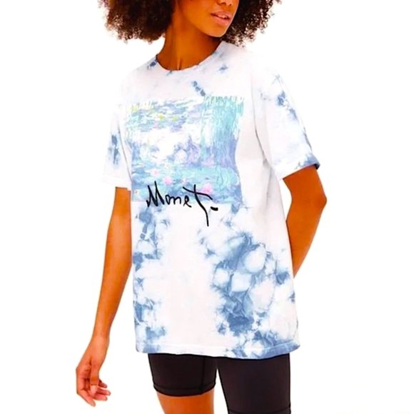 MONET blue tie dye Watercolor Lilies graphic art tee M NWT - Picture 4 of 6
